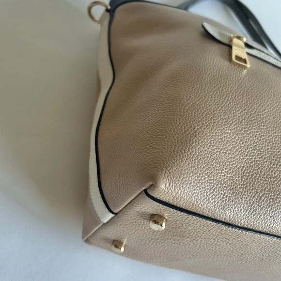 Coach Cream White Black Genuine Leather Tote - Picture 8 of 12